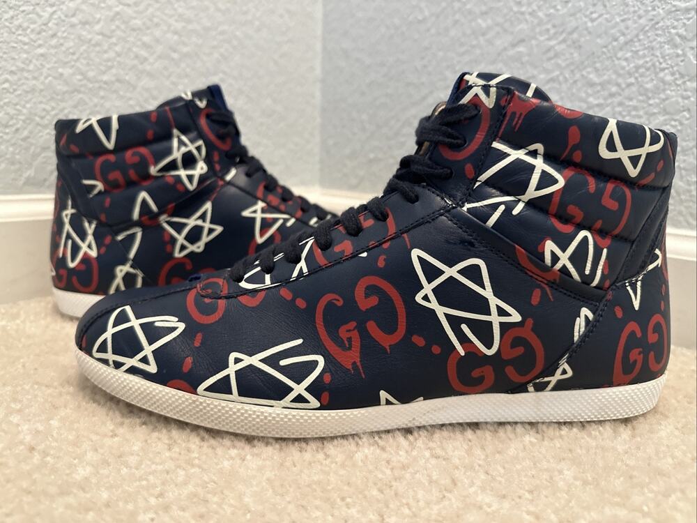 AUTHENTIC GUCCI GHOST HI TOP BLUE AGATA 448480 GG SZ 9 (fits USA SZ 10)